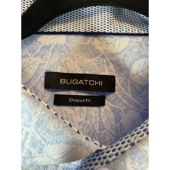 BUGATCHI Uomo Mens XL Leaf Tropical Button Up Shirt Blue Shaped Fit C9 - Picture 3 of 7